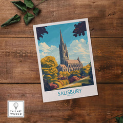 Salisbury Art Print England showcasing Salisbury Cathedral against a vibrant backdrop.