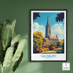 Salisbury Art Print England showcasing Salisbury cathedral's architecture and vibrant surroundings.