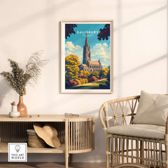 Salisbury Wall Art Print showcasing the cathedral's architecture in a beautifully styled interior.