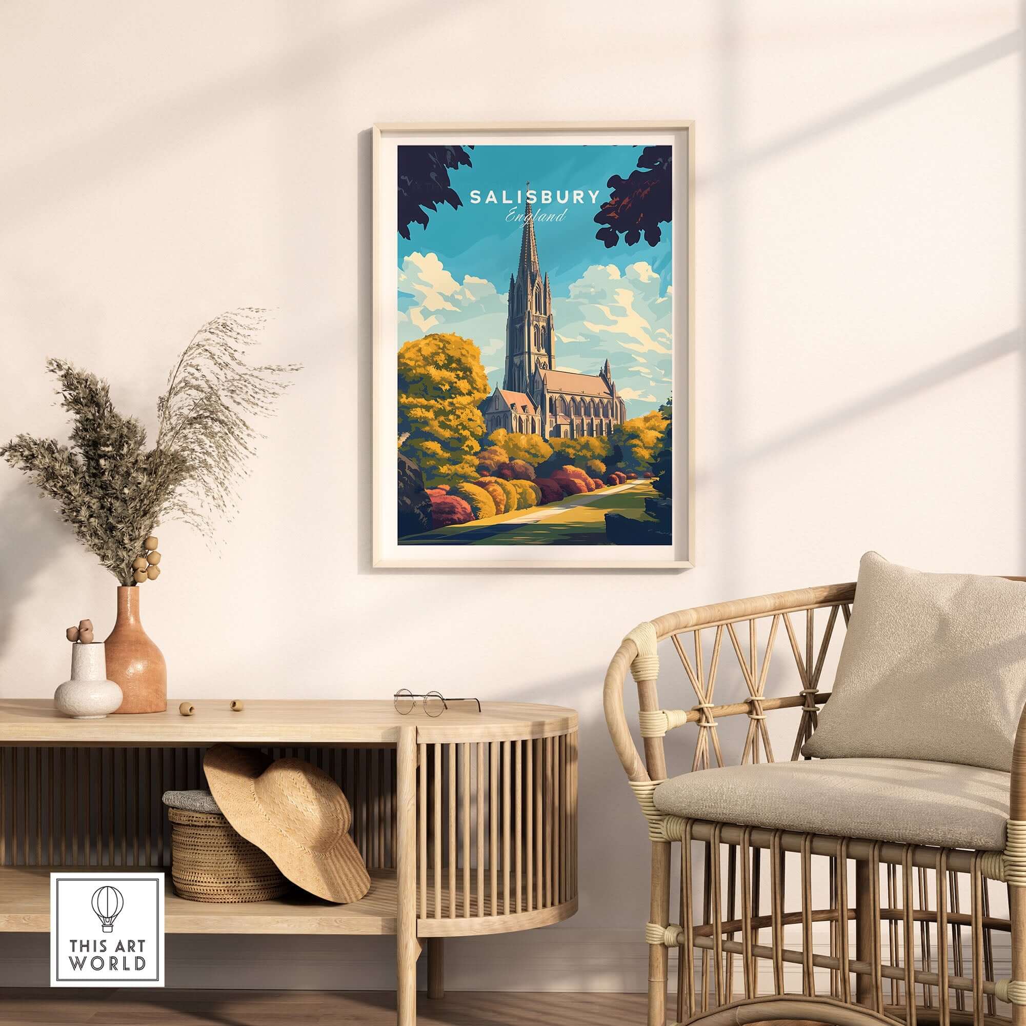 Salisbury Wall Art Print showcasing the cathedral's architecture in a beautifully styled interior.