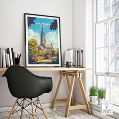 Salisbury Wall Art Print displayed in a modern workspace with stylish decor and natural light.