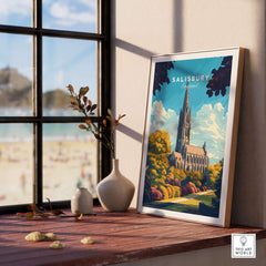 Salisbury Wall Art Print displayed in a stylish home interior, showcasing its elegant design and architectural beauty.