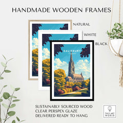 Salisbury Wall Art Print displayed in handmade wooden frames in natural, white, and black finishes.