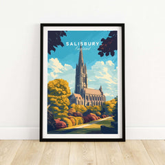 Salisbury Wall Art Print featuring the stunning Salisbury Cathedral and vibrant landscape.