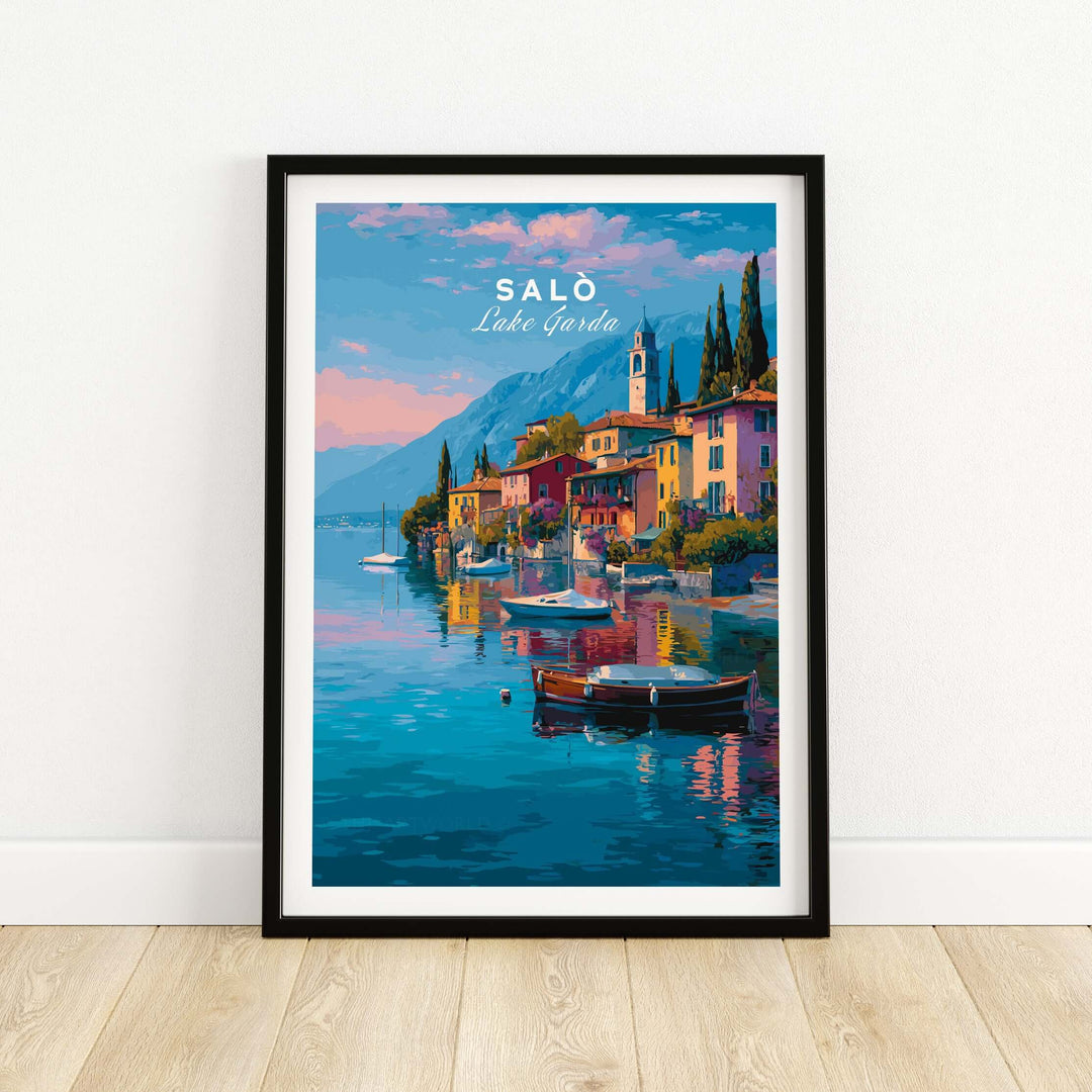 Salò Italy Print | Garda Travel Wall Art Poster featuring picturesque waterfront view and vibrant colors.