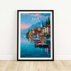 Salò Italy Print | Garda Travel Wall Art Poster featuring a picturesque waterfront scene of Salò, Lake Garda.