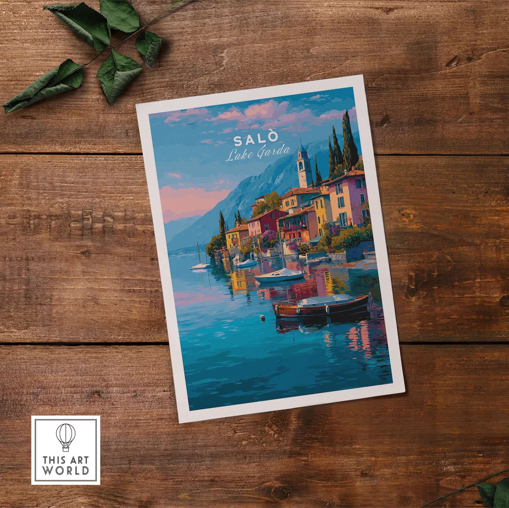 Salò Italy Print | Garda Travel Wall Art Poster featuring a colorful lakeside scene.