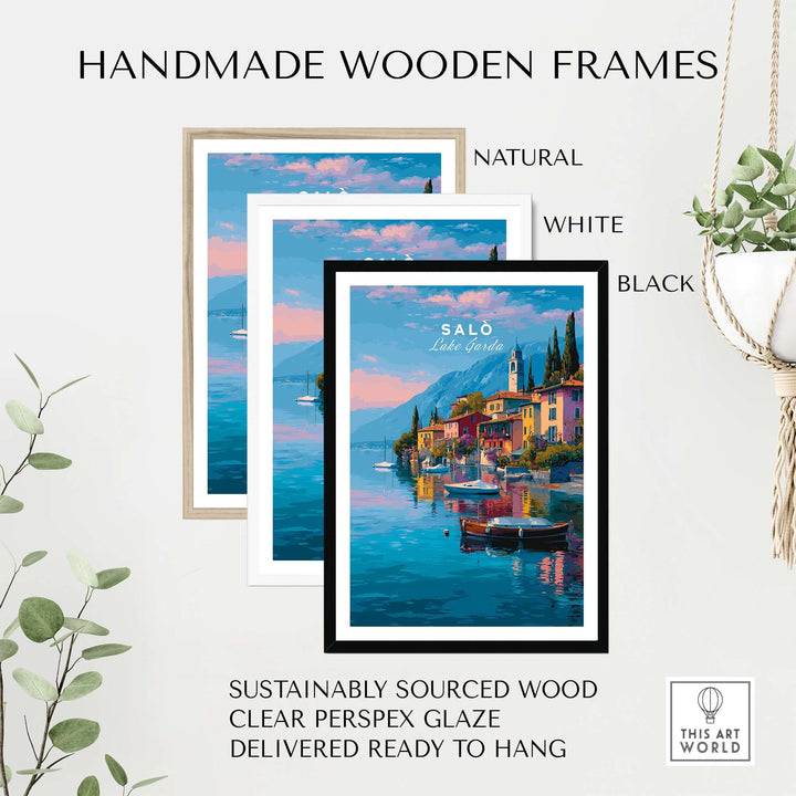 Salò Italy Print | Garda Travel Wall Art Poster in handmade wooden frames, featuring natural, white, and black options.