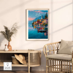 Salò Italy Print | Garda Travel Wall Art Poster featuring picturesque waterfront and colorful houses.