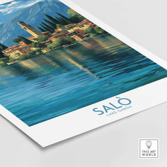 Salò Lake Garda Italy Village Art Print | Coastal Town Landscape Poster showcasing tranquil waters and charming architecture.