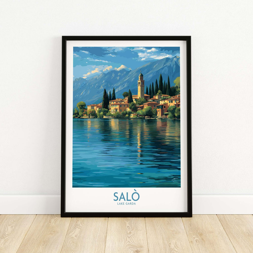 Salò Lake Garda Italy Village Art Print | Coastal Town Landscape Poster showcasing a serene lakeside view.