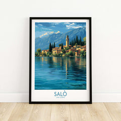 Salò Lake Garda Italy Village Art Print | Coastal Town Landscape Poster featuring serene waters and mountains.