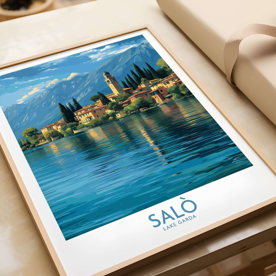 Salò Lake Garda Italy Village Art Print | Coastal Town Landscape Poster featuring serene landscape of Salò on Lake Garda.