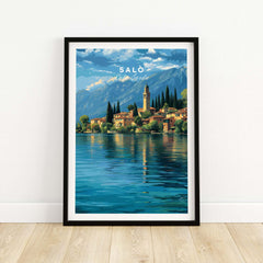 Salò Lake Garda Print | Italian Alps Wall Decor showcasing a picturesque lakeside village and mountains.