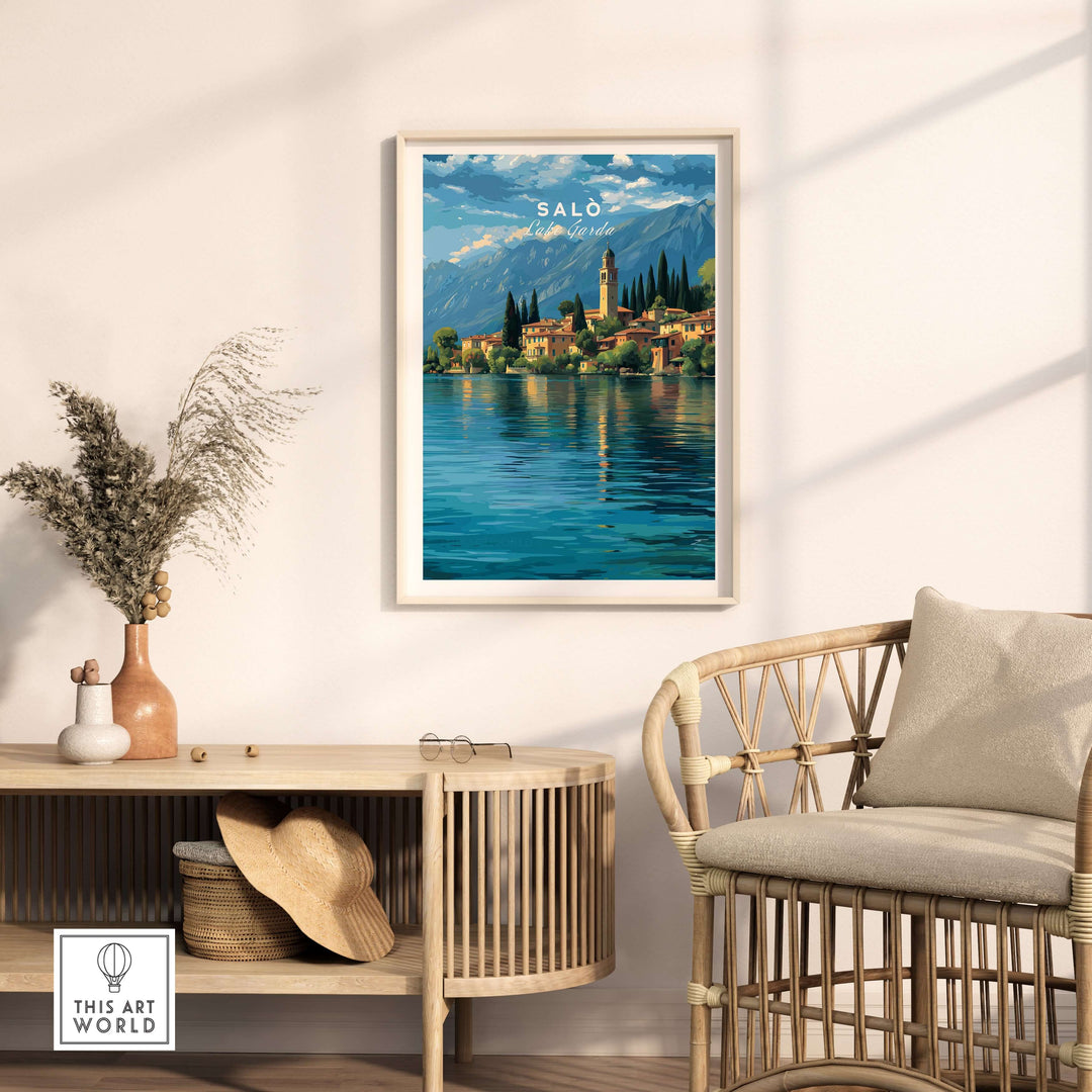 Salò Lake Garda Print | Italian Alps Wall Decor featuring serene lakeside scenery and elegant home setting.