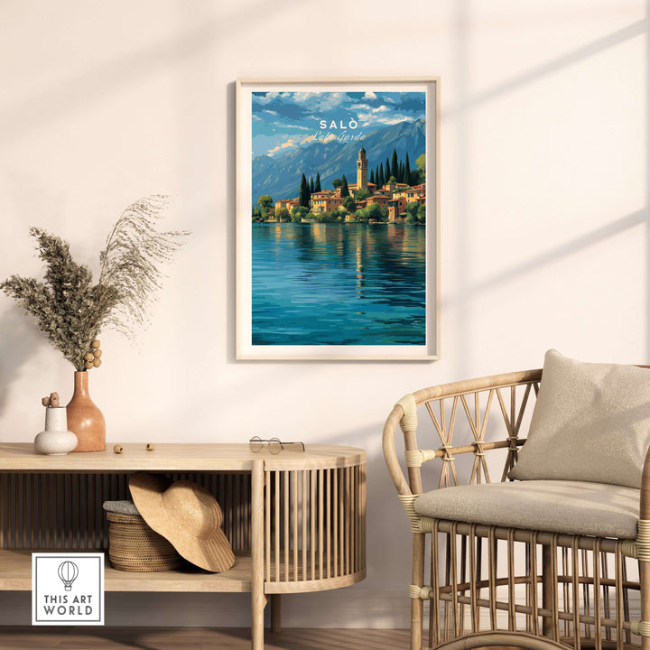 Salò Lake Garda Print | Italian Alps Wall Decor featuring serene lakeside scenery and elegant home setting.