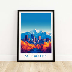 Salt Lake City Poster showcasing a vibrant view of Salt Lake City with mountains and urban skyline.