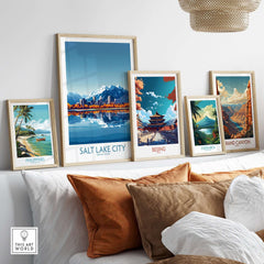 Salt Lake City Travel Poster showcased among travel art, featuring vibrant designs of global destinations.