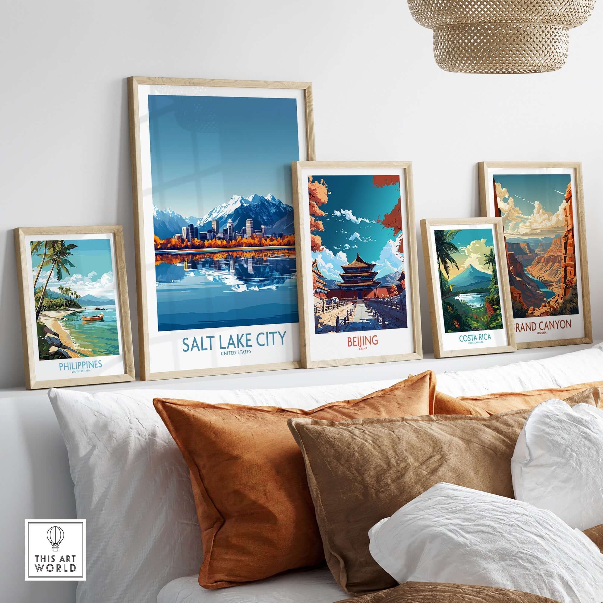 Salt Lake City Travel Poster showcased among travel art, featuring vibrant designs of global destinations.