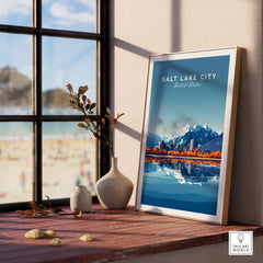 Salt Lake City Travel Print featuring stunning mountains and cityscape decor