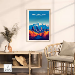 Salt Lake City Wall Art featuring the stunning mountains and skyline in vibrant colors.