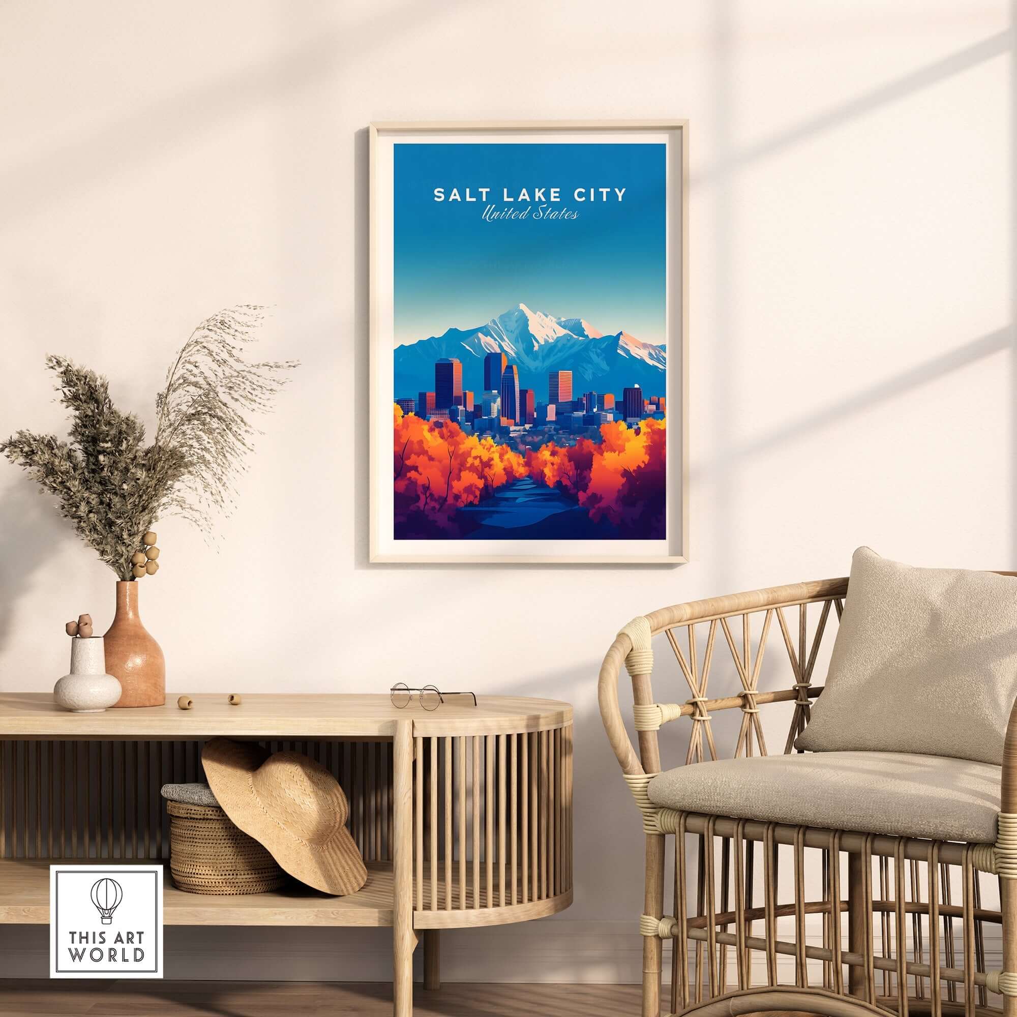 Salt Lake City Wall Art featuring the stunning mountains and skyline in vibrant colors.