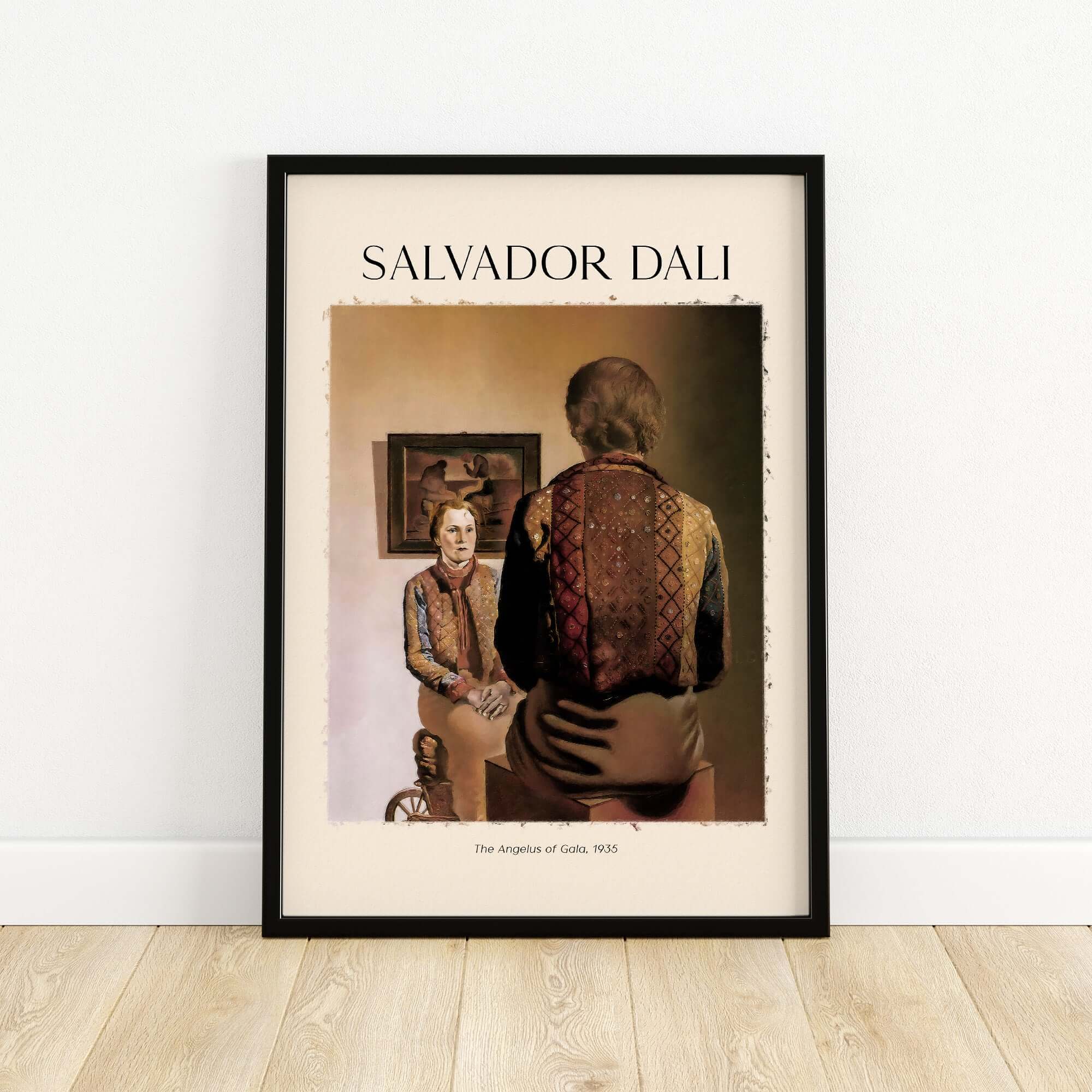 Salvador Dali The Angelus of Gala 1935 Surrealism Double Image Art Print Poster framed on a wall.