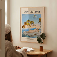 Salvador Dali Dream Caused by the Flight of a Bee Pomegranate Surrealism Art Print Poster Tigers displayed in a cozy setting.