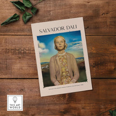 Salvador Dali Portrait Madame Winston Churchill Guest 1958 Surrealist Society Print Poster displayed on wooden background.