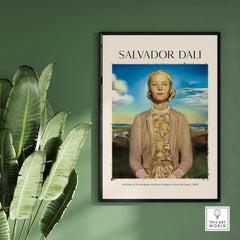 Salvador Dali Portrait Madame Winston Churchill Guest 1958 Surrealist Society Print Poster displayed on wall with greenery.