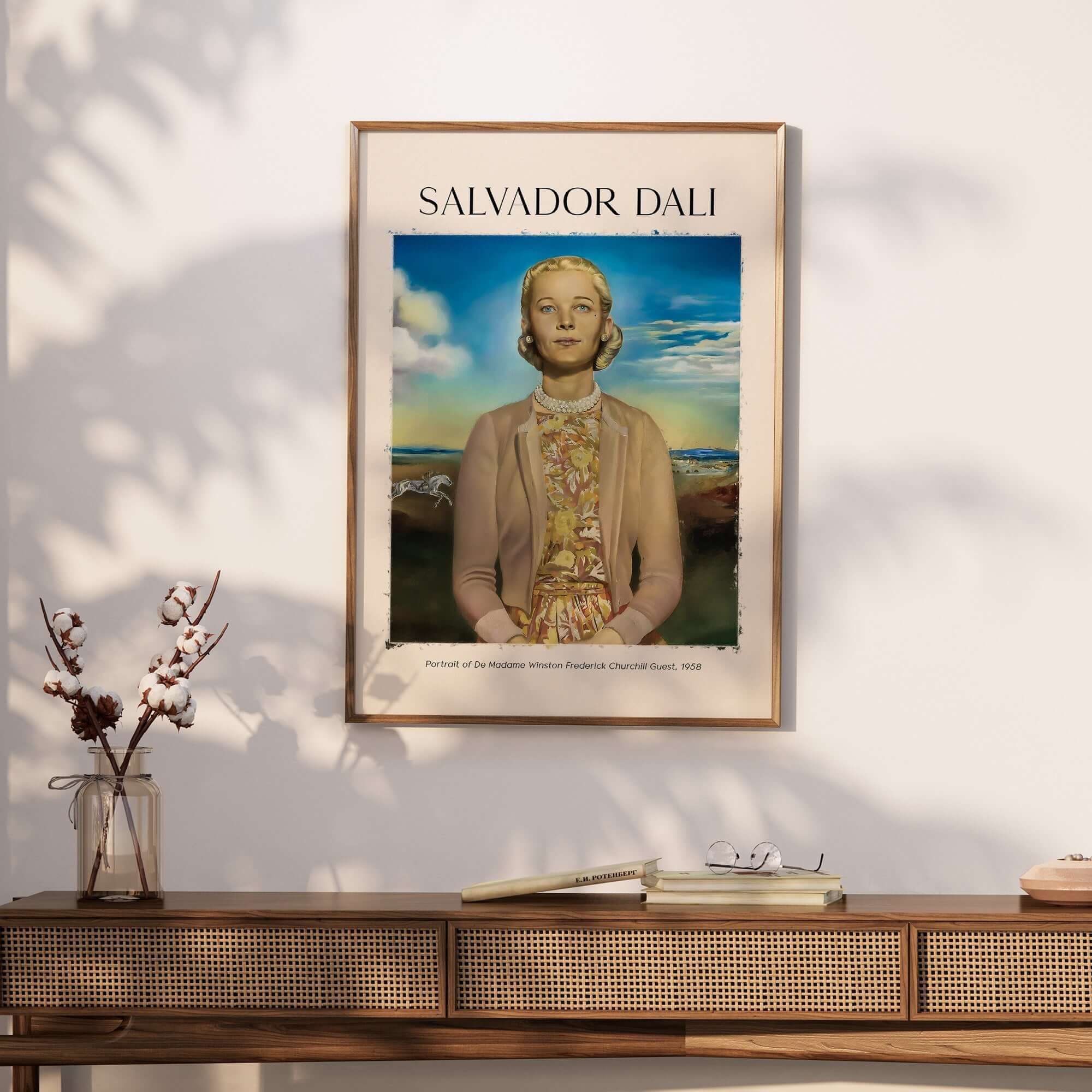 Salvador Dali Portrait Madame Winston Churchill Guest 1958 Surrealist Society Print Poster framed on a wall