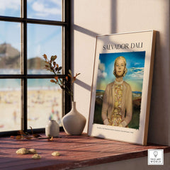 Salvador Dali Portrait Madame Winston Churchill Guest 1958 Surrealist Society Print Poster displayed on a wooden table.