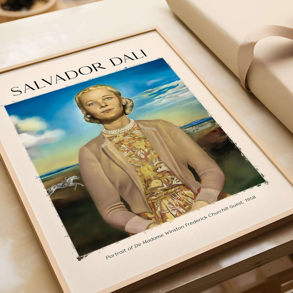 Salvador Dali Portrait Madame Winston Churchill Guest 1958 Surrealist Society Print Poster displayed elegantly.