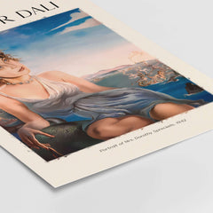 Salvador Dali Portrait Mrs Dorothy Spreckels 1942 Surrealist Seascape Art Print Poster showing elegant woman against a dreamlike background.