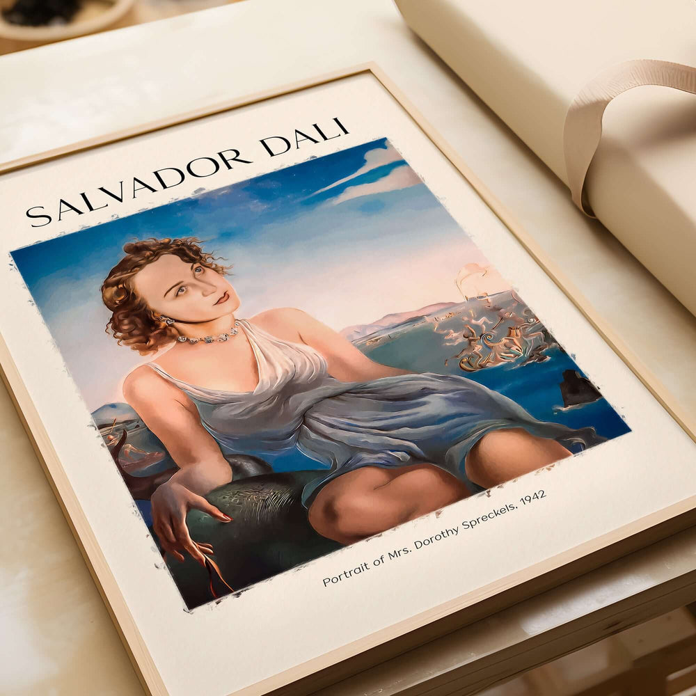 Salvador Dali Portrait Mrs Dorothy Spreckels 1942 Surrealist Seascape Art Print Poster displayed elegantly.