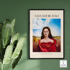 Salvador Dali Portrait Mrs Mary Sigall 1948 Surrealist Woman Art Print Poster showcased on a green wall.
