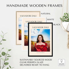 Handmade wooden frames in natural, white, and black for Salvador Dali Portrait Mrs Mary Sigall 1948 Surrealist Woman Art Print Poster.