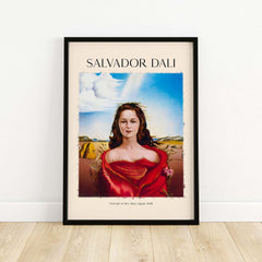 Salvador Dali Portrait Mrs Mary Sigall 1948 Surrealist Woman Art Print Poster showcasing a woman in red fabric.