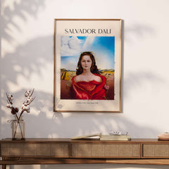 Salvador Dali Portrait Mrs Mary Sigall 1948 Surrealist Woman Art Print Poster displayed in an elegant room setting.