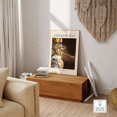 Salvador Dali Portrait of Picasso 1947 Surrealist Art Print Grotesque Poster displayed in a stylish modern living room.