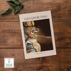 Salvador Dali Portrait of Picasso 1947 Surrealist Art Print Grotesque Poster displayed on wooden background.