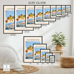 Size guide for Salvador Dali Dream Caused by the Flight of a Bee Pomegranate Surrealism Art Print Poster Tigers