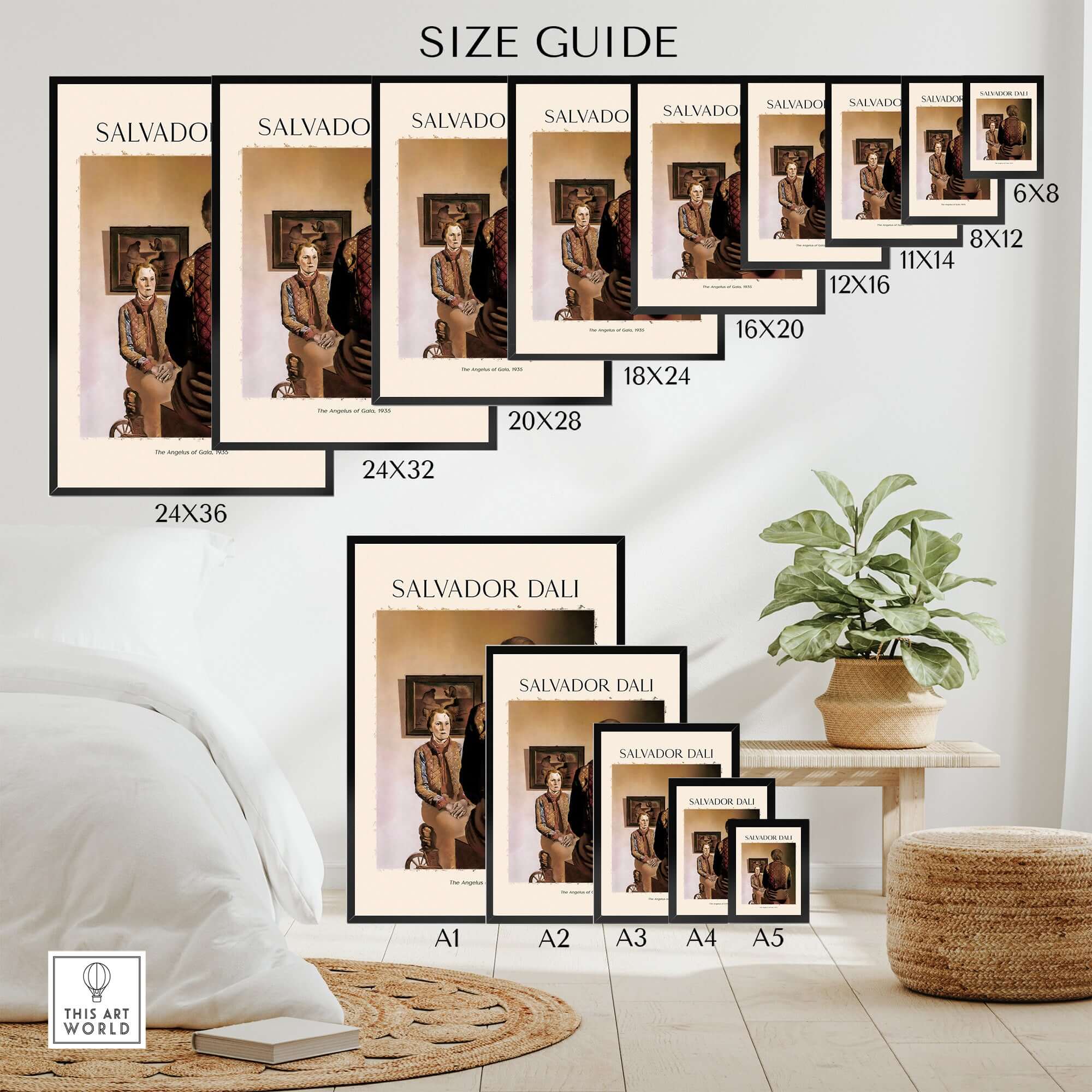 Salvador Dali The Angelus of Gala 1935 Surrealism Double Image Art Print Poster size guide with various frame options.