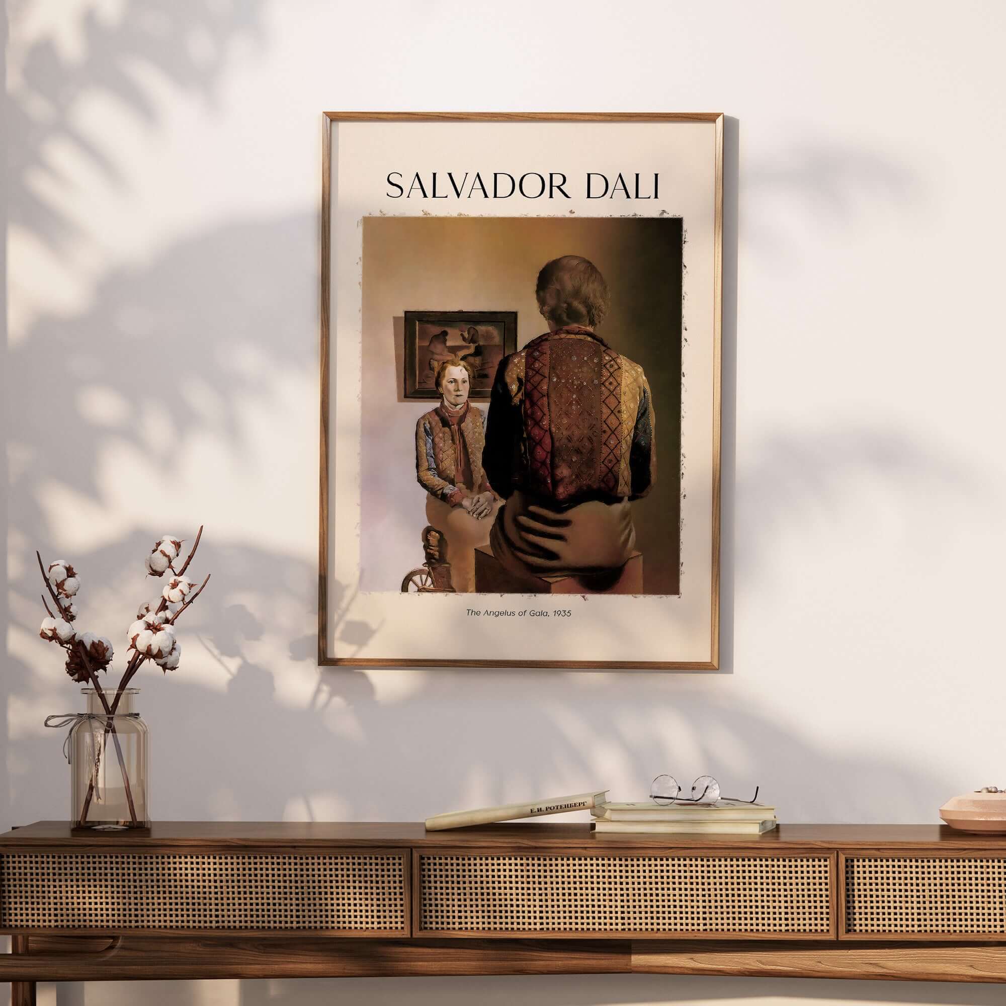 Salvador Dali The Angelus of Gala 1935 Surrealism Double Image Art Print Poster displayed in a modern interior setting.