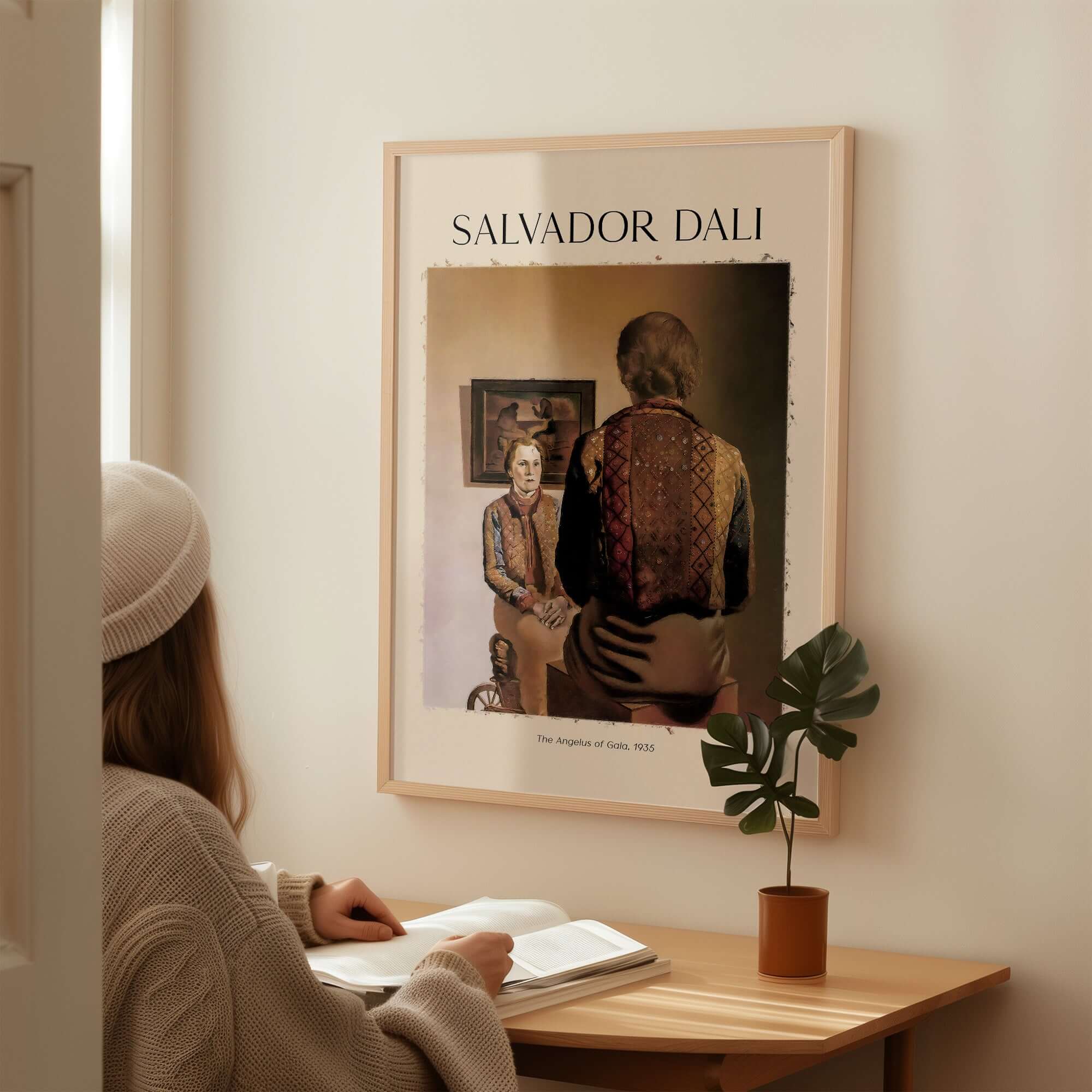 Salvador Dali The Angelus of Gala 1935 Surrealism Double Image Art Print Poster displayed in a modern interior.