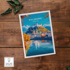 Salzburg Travel Print showcasing Salzburg's scenic beauty and historic charm in vibrant colors.