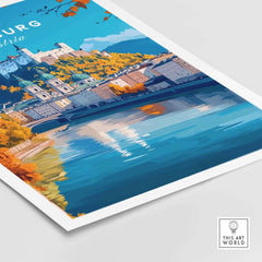 Salzburg Travel Print featuring a picturesque view of Salzburg's historic architecture and landscapes.