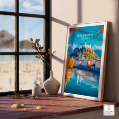 Salzburg Travel Print showcasing a scenic view of Salzburg, Austria with vibrant colors and fine details.