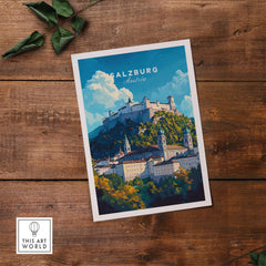 Salzburg Wall Art featuring the fortress and scenic view of Salzburg, Austria in vibrant colors and intricate details.