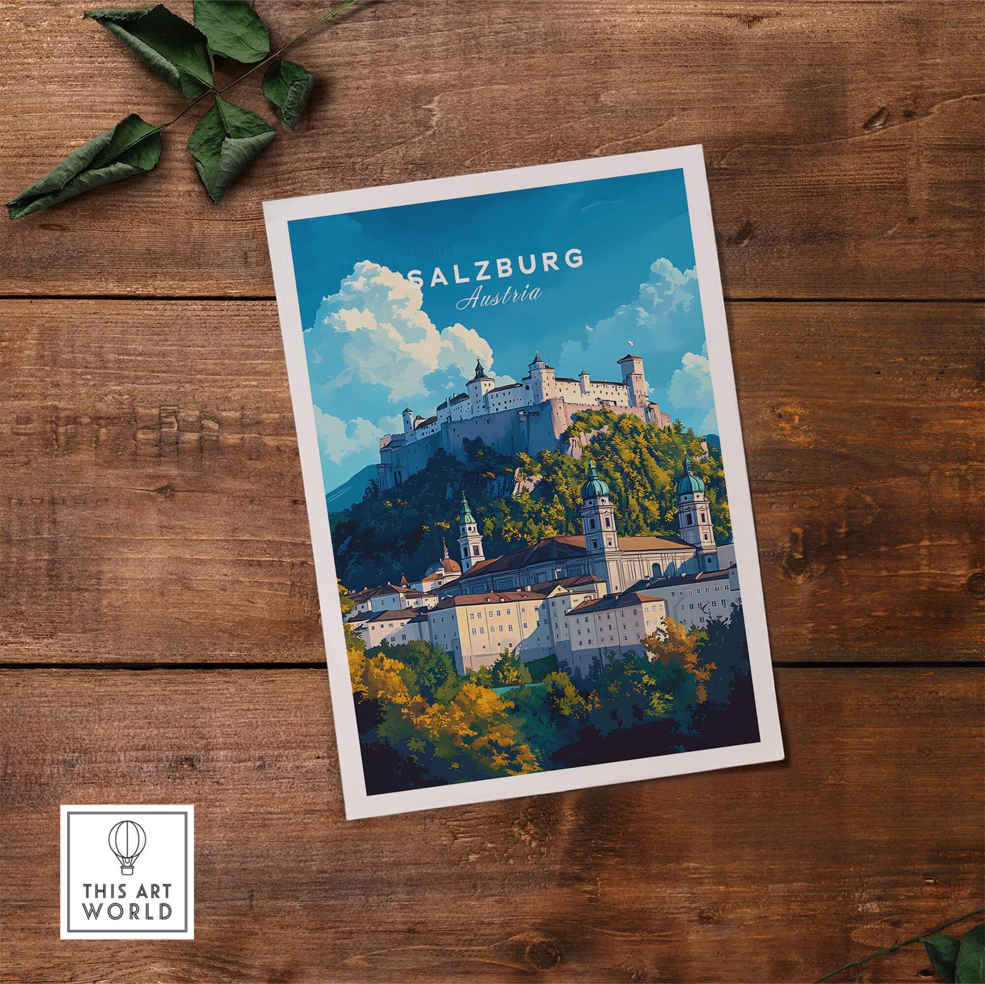 Salzburg Wall Art featuring the fortress and scenic view of Salzburg, Austria in vibrant colors and intricate details.
